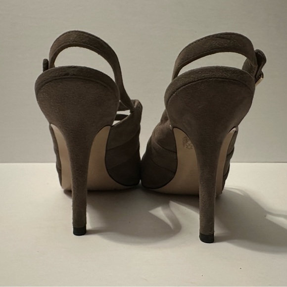 MaxMara Suede Open Toe Cut Out Slingback Dark Beige Heels - Picture 6 of 10